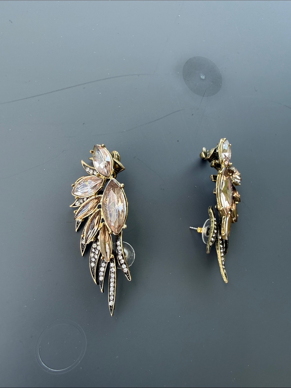 BaubleBar Champagne Crystal Leaf Cluster Earrings